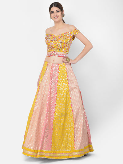 Neeru'S multicolor color banaras fabric lehenga choli