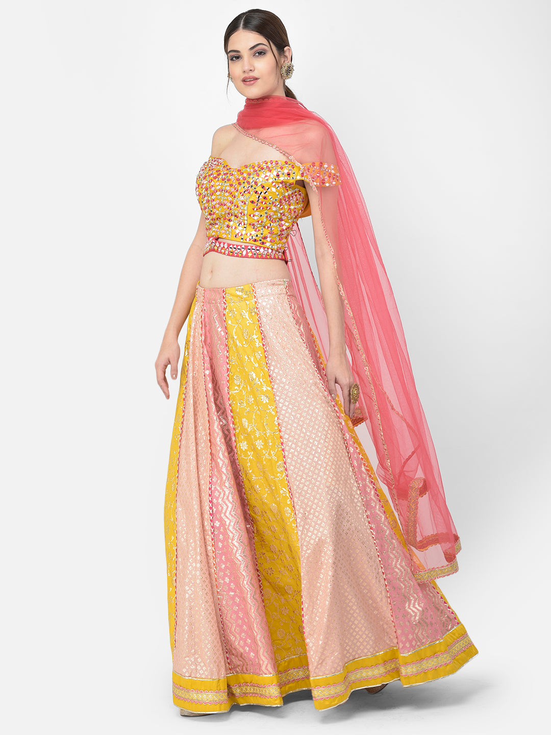 Neeru'S multicolor color banaras fabric lehenga choli