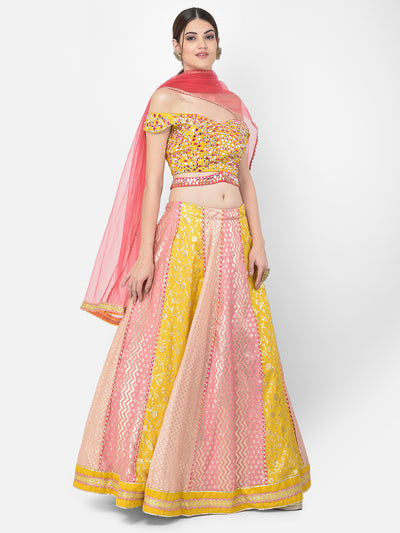 Neeru'S multicolor color banaras fabric lehenga choli