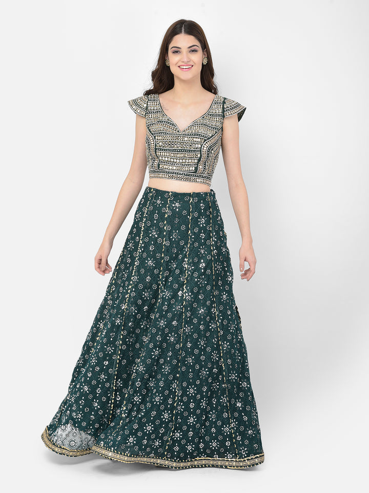 Neerus Green net embellished lehenga choli - detail view 5