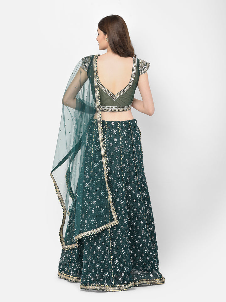 Neerus Green net embellished lehenga choli - detail view 1