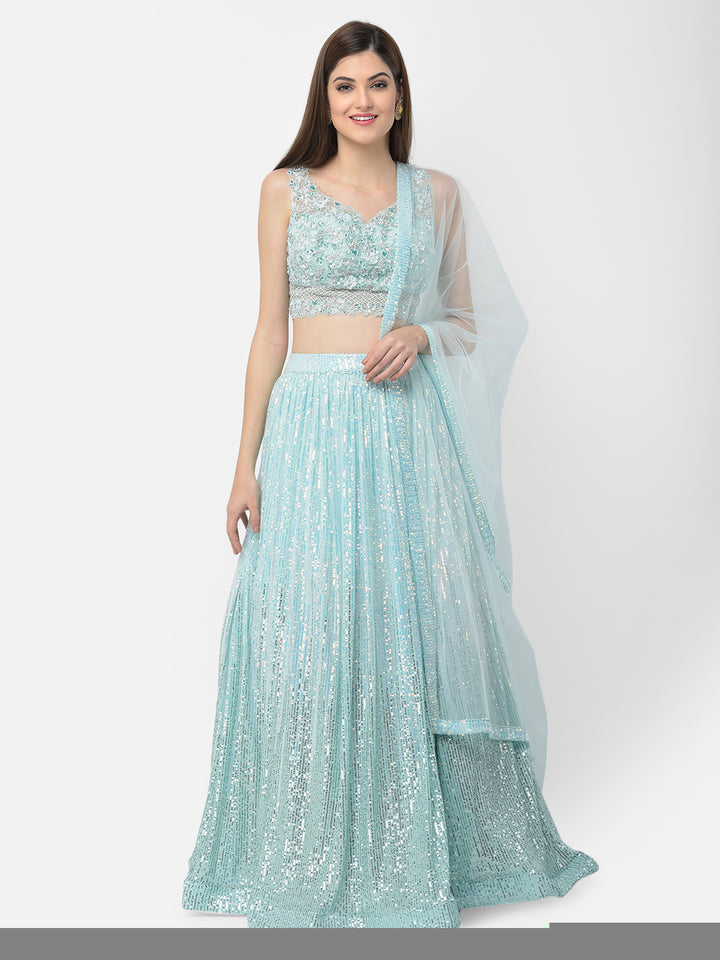 Neerus Green net embellished lehenga choli set - front view
