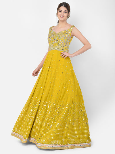 Neeru'S mustard color georgette fabric gown