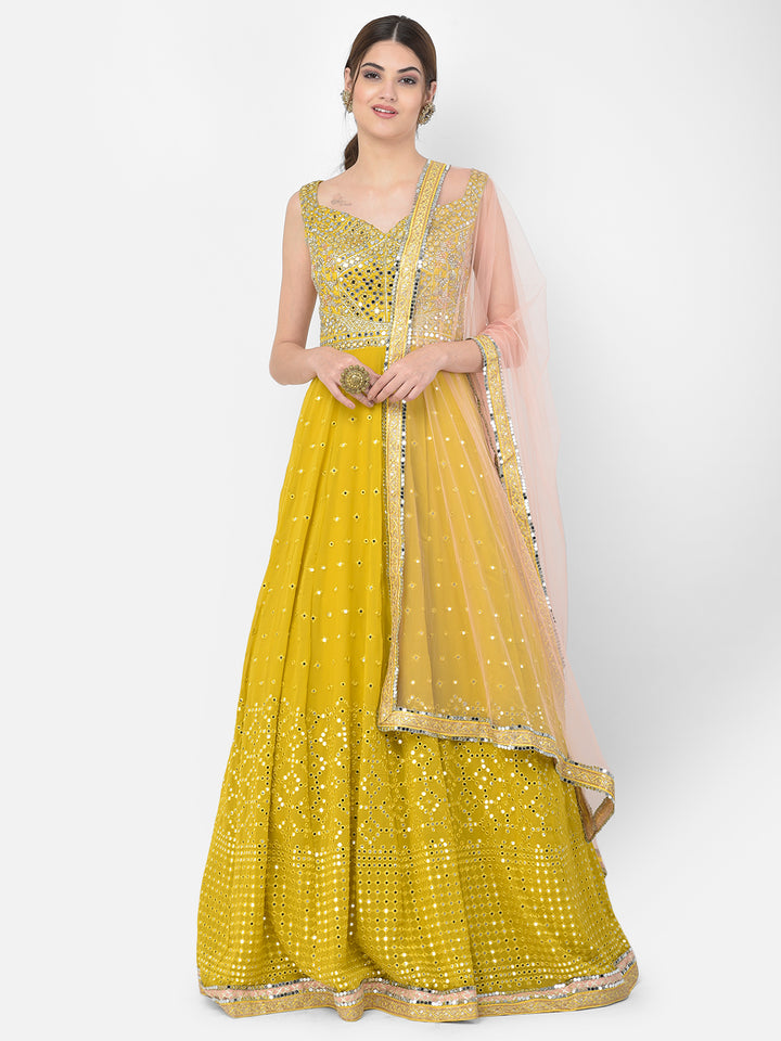 Neerus Mustard Color Georgette Fabric Gown