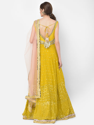 Neeru'S mustard color georgette fabric gown