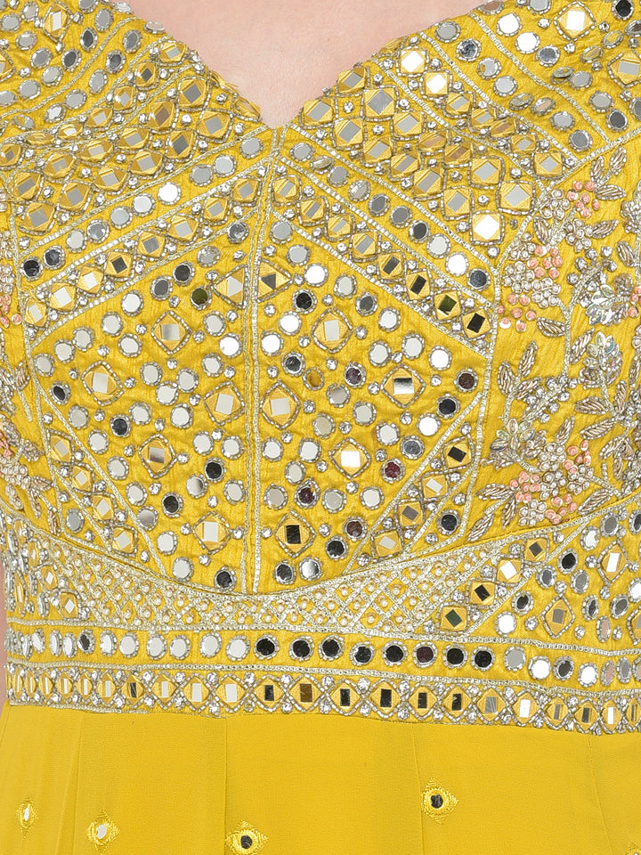 Neerus Mustard Color Georgette Fabric Gown