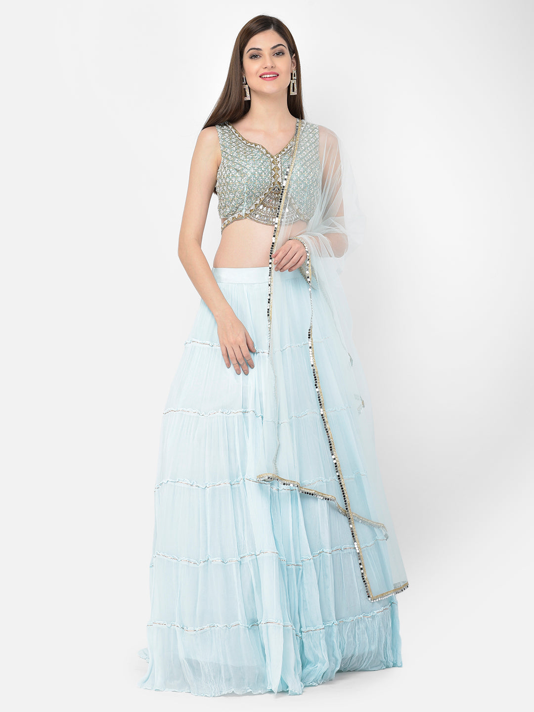 Neerus Sky Blue Color Georgette Fabric Lehenga Choli