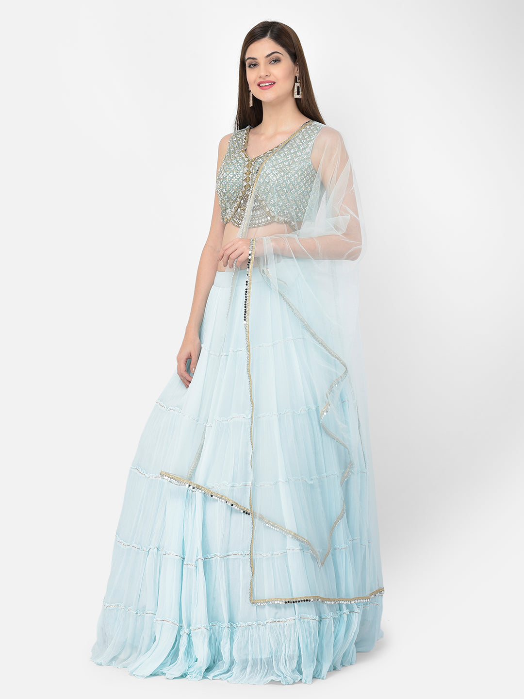 Neerus Sky Blue Color Georgette Fabric Lehenga Choli