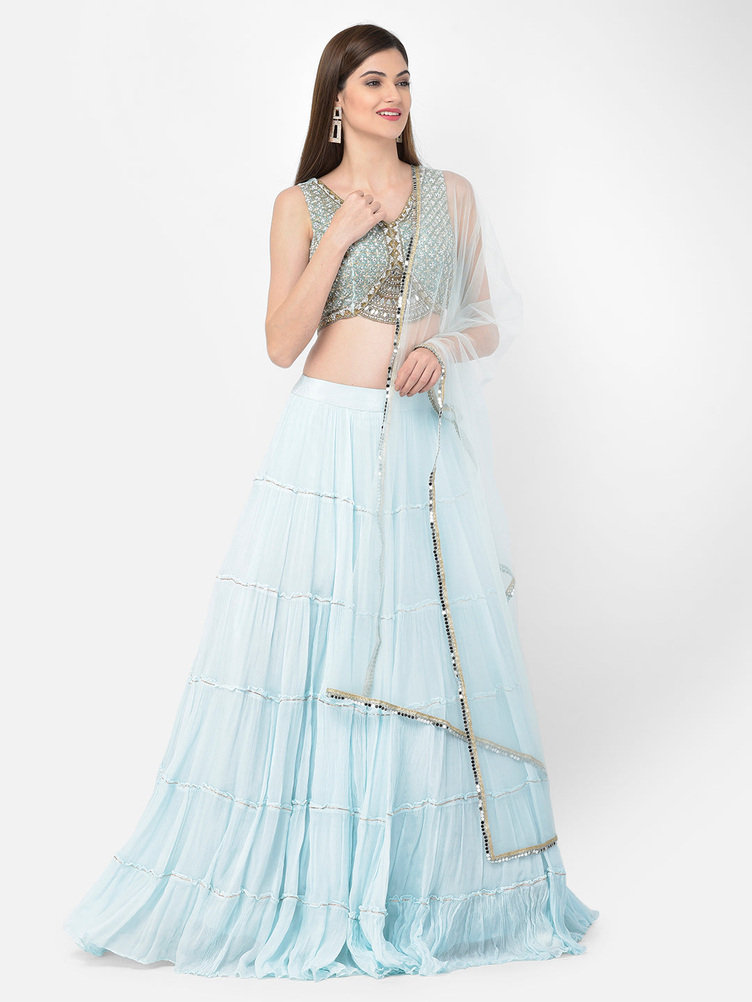 Neerus Sky Blue Color Georgette Fabric Lehenga Choli