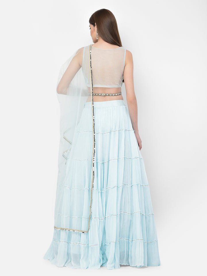 Neerus Sky Blue Color Georgette Fabric Lehenga Choli
