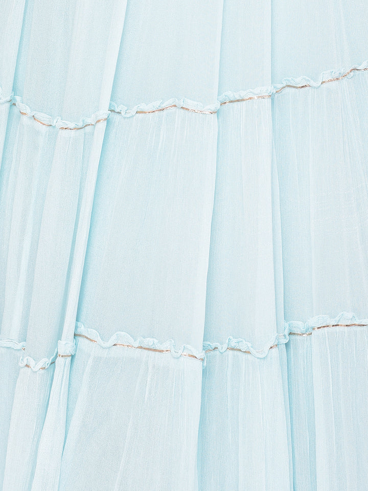 Neerus Sky Blue Color Georgette Fabric Lehenga Choli