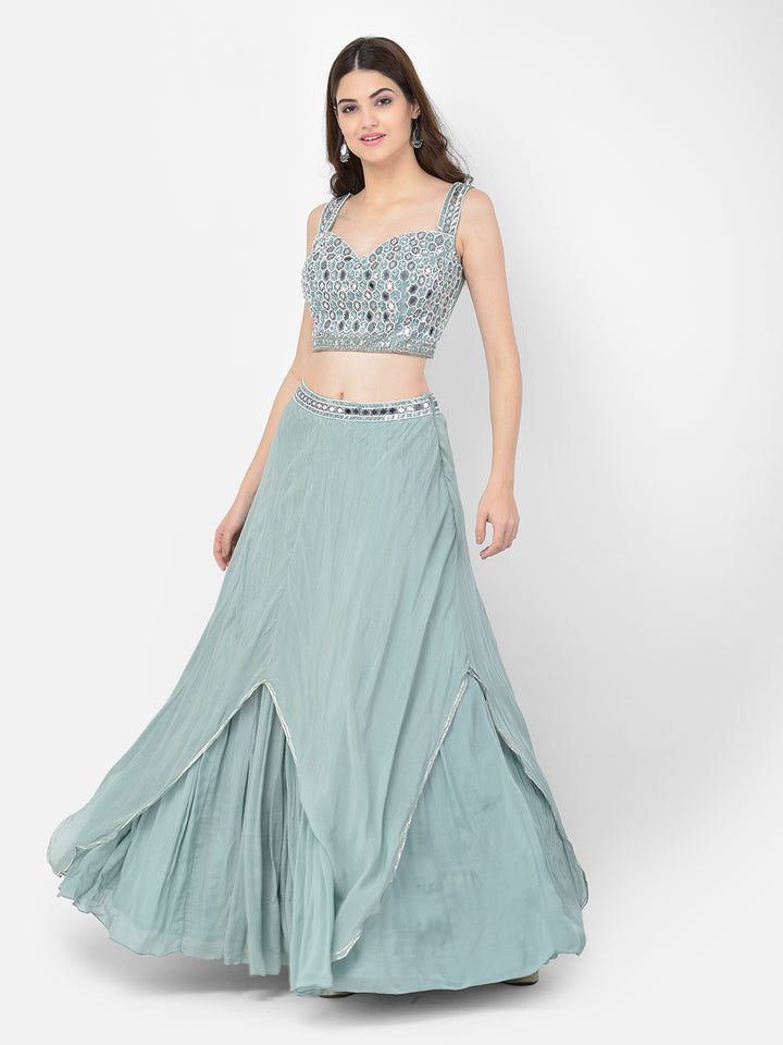 Neerus Pista Color Chiffon Fabric Lehenga Choli