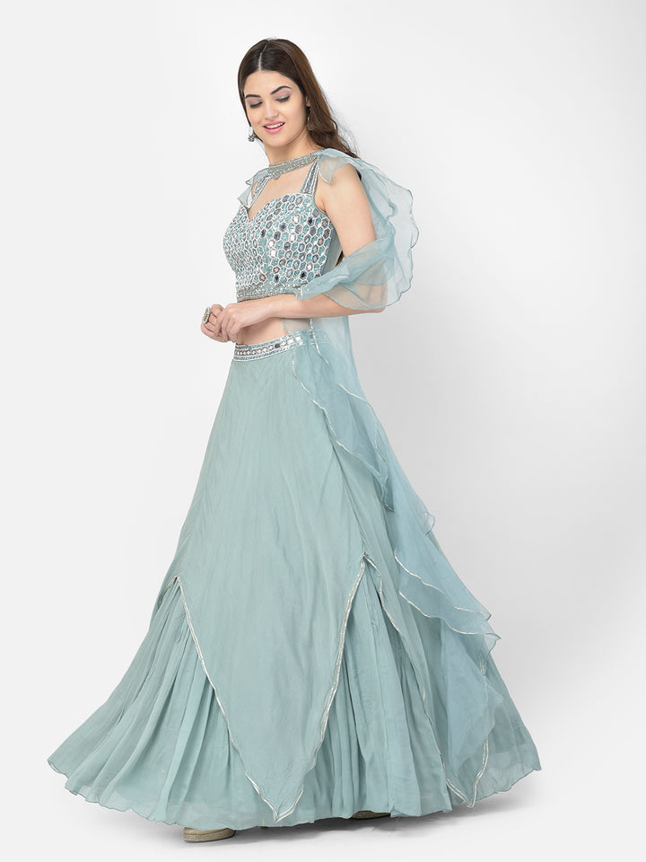 Neerus Pista Color Chiffon Fabric Lehenga Choli