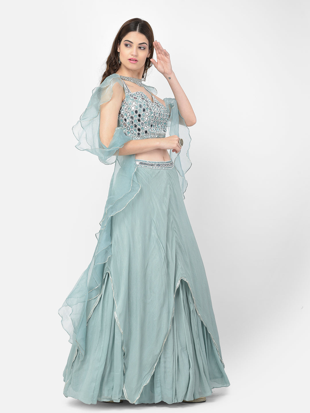 Neerus Pista Color Chiffon Fabric Lehenga Choli
