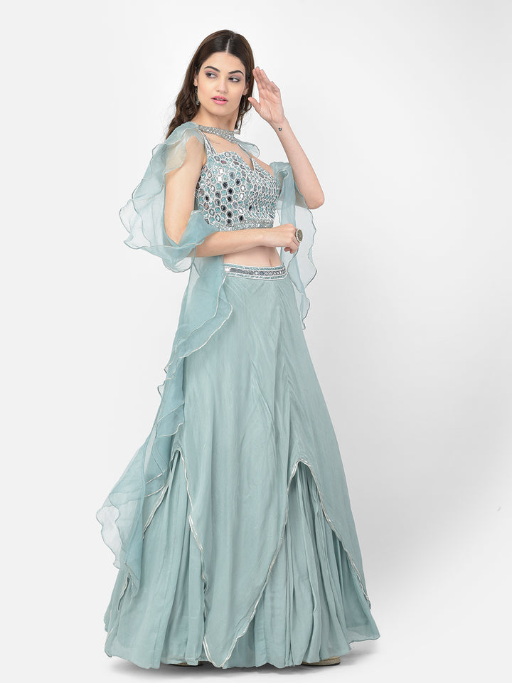 Neerus Pista Color Chiffon Fabric Lehenga Choli