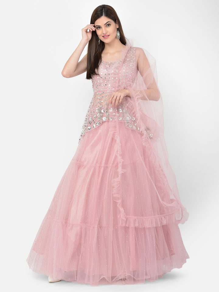 Neerus Baby Pink Color Nett Fabric Lehenga Choli