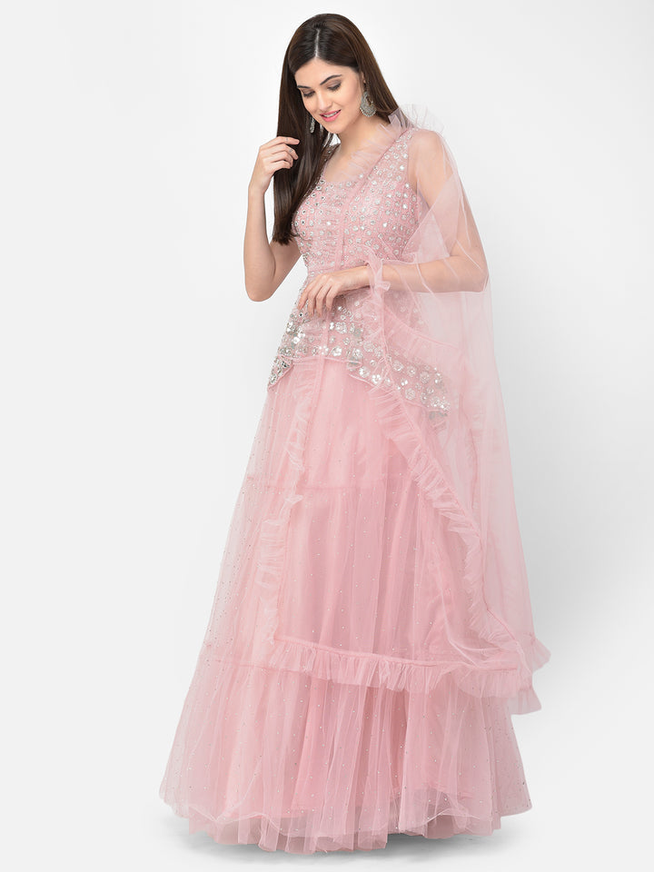 Neerus Baby Pink Color Nett Fabric Lehenga Choli
