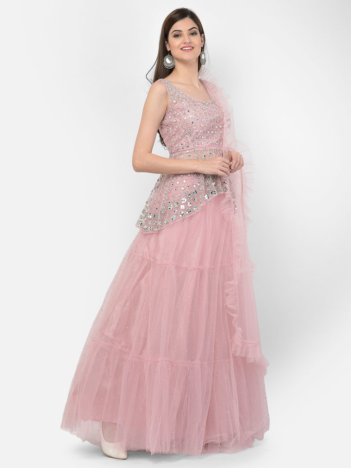 Neerus Baby Pink Color Nett Fabric Lehenga Choli