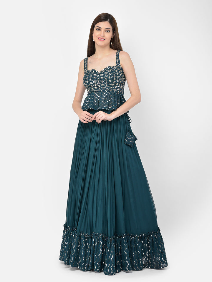 Neerus Peacock Color Georgette Fabric Lehenga Choli