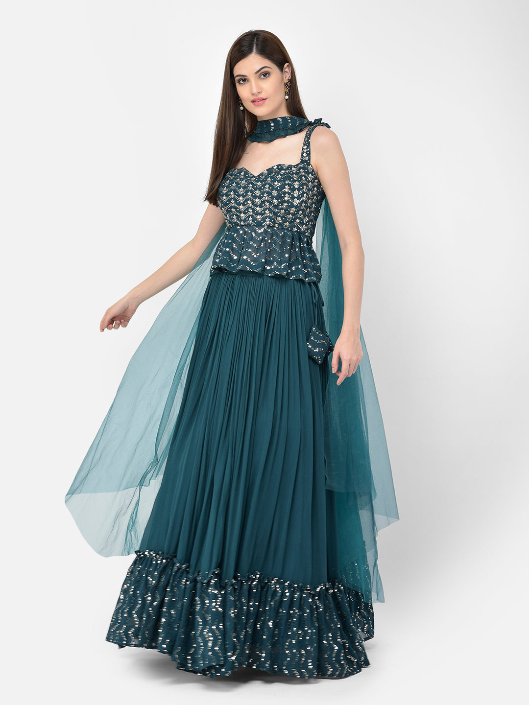 Neerus Peacock Color Georgette Fabric Lehenga Choli