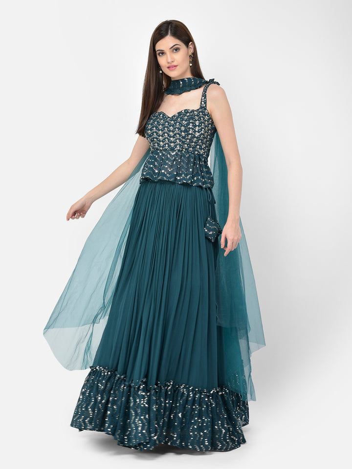 Neerus Peacock Color Georgette Fabric Lehenga Choli