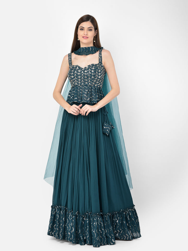 Neerus Peacock Color Georgette Fabric Lehenga Choli