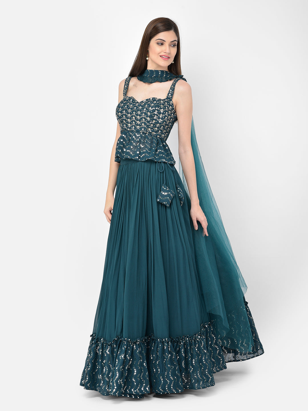 Neerus Peacock Color Georgette Fabric Lehenga Choli