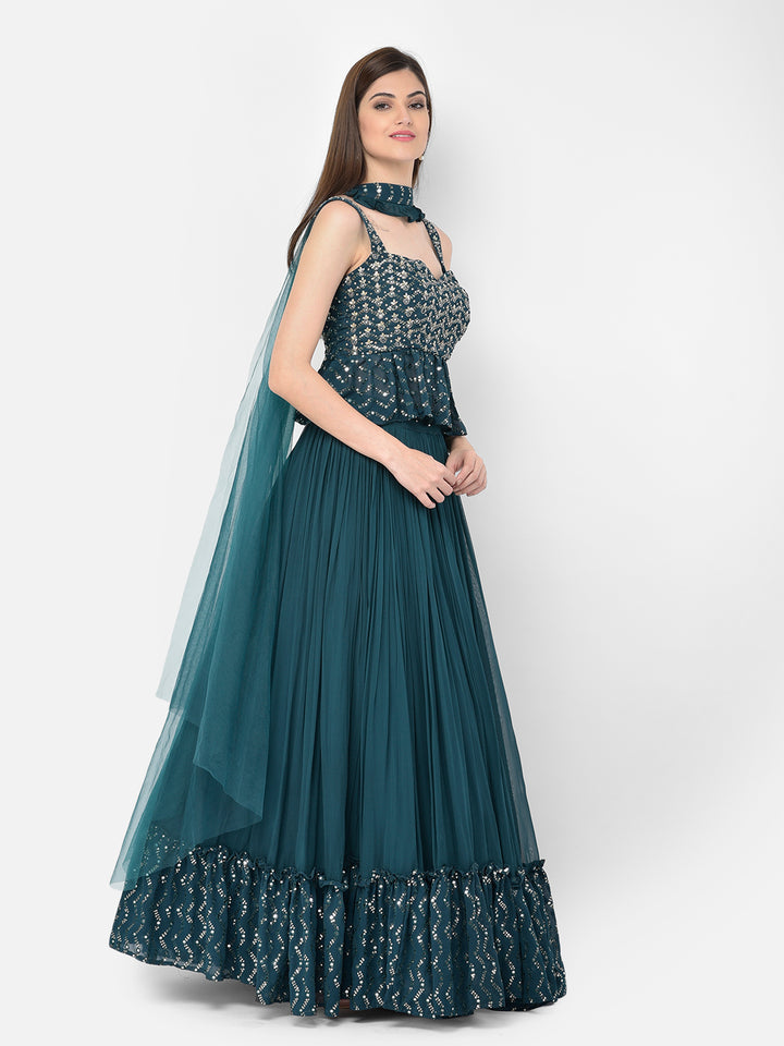 Neerus Peacock Color Georgette Fabric Lehenga Choli