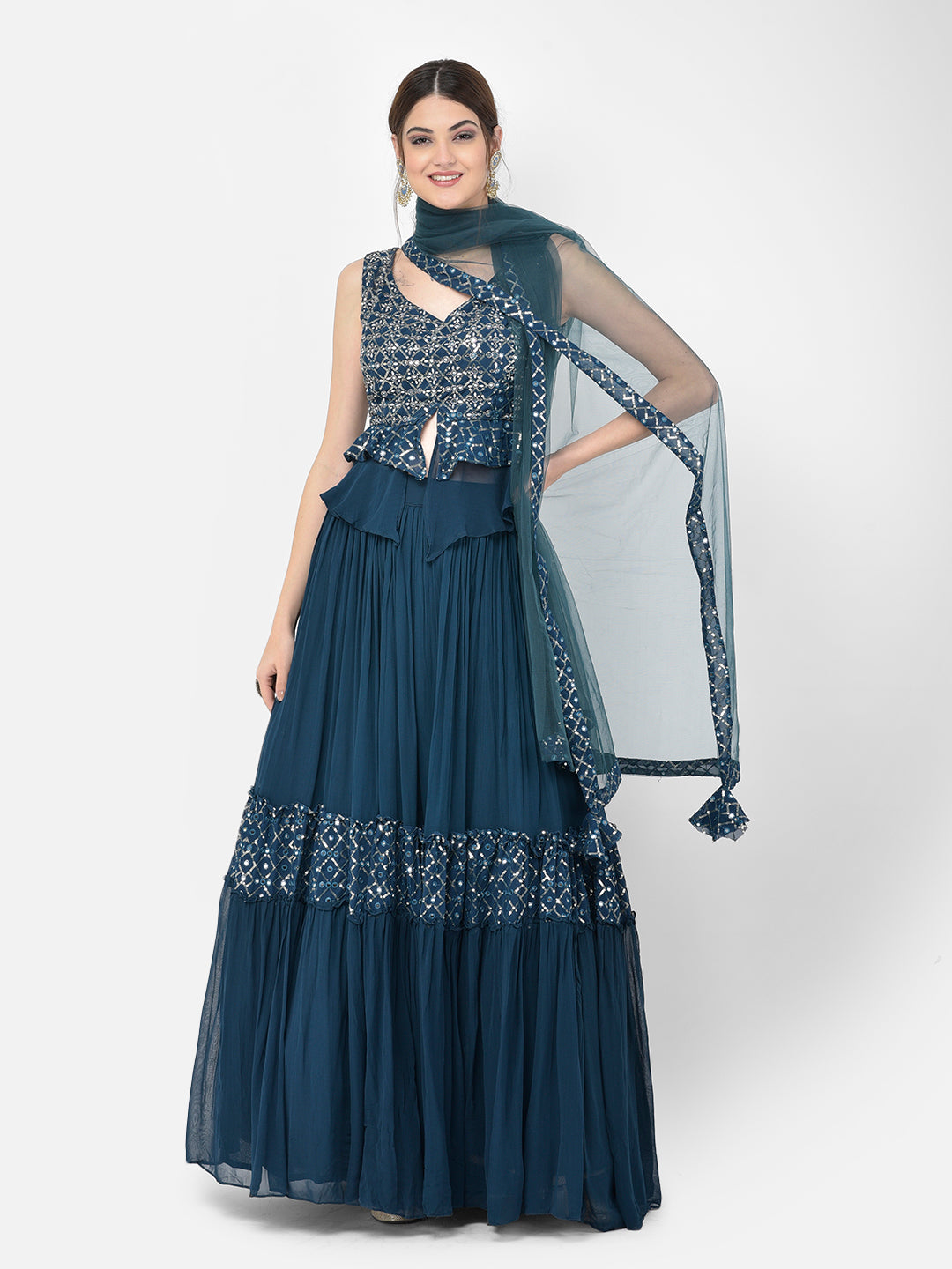 Neerus Blue Georgette Embellished Kurta Set - detail view 13