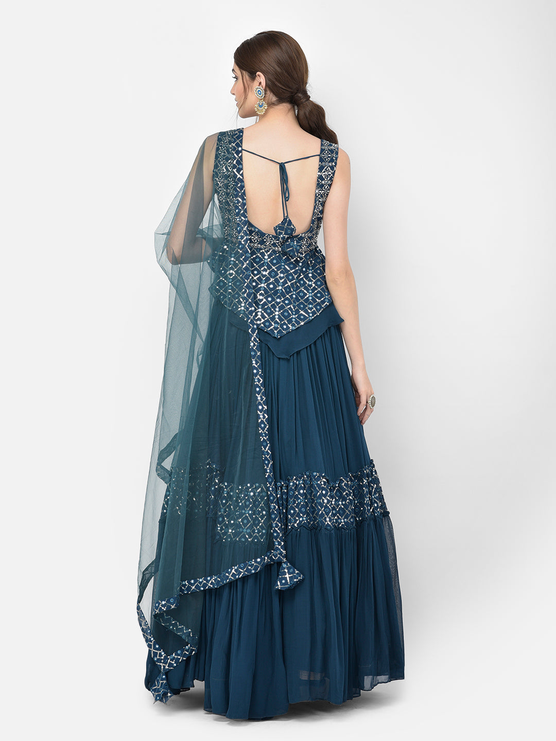 Neerus Blue Georgette Embellished Kurta Set - detail view 9
