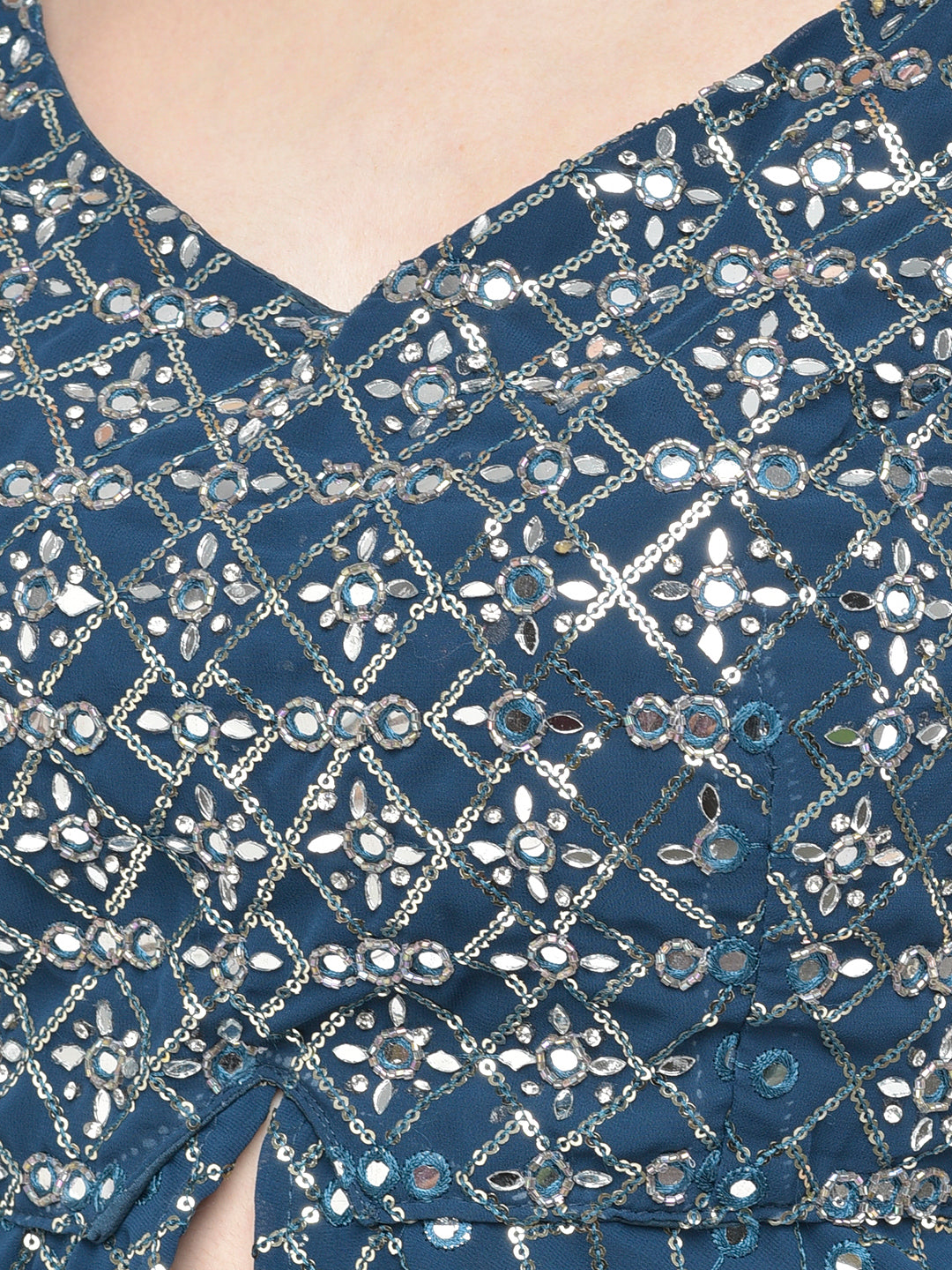 Neerus Blue Georgette Embellished Kurta Set - detail view 10