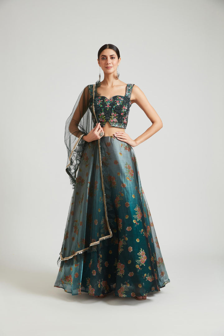 Neerus Grey silk lehenga choli set - detail view 2