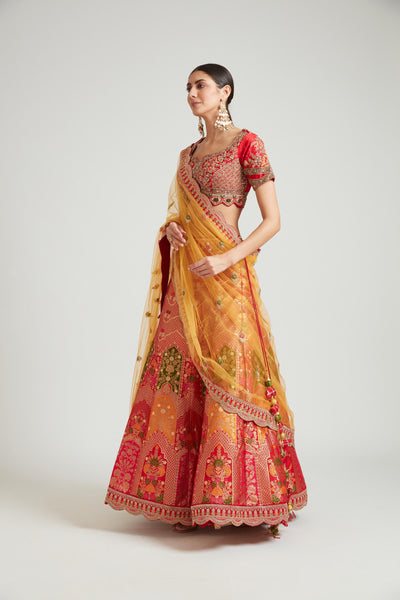Neeru'S Red Color Banaras Fabric Lehenga Choli