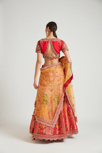 Neeru'S Red Color Banaras Fabric Lehenga Choli