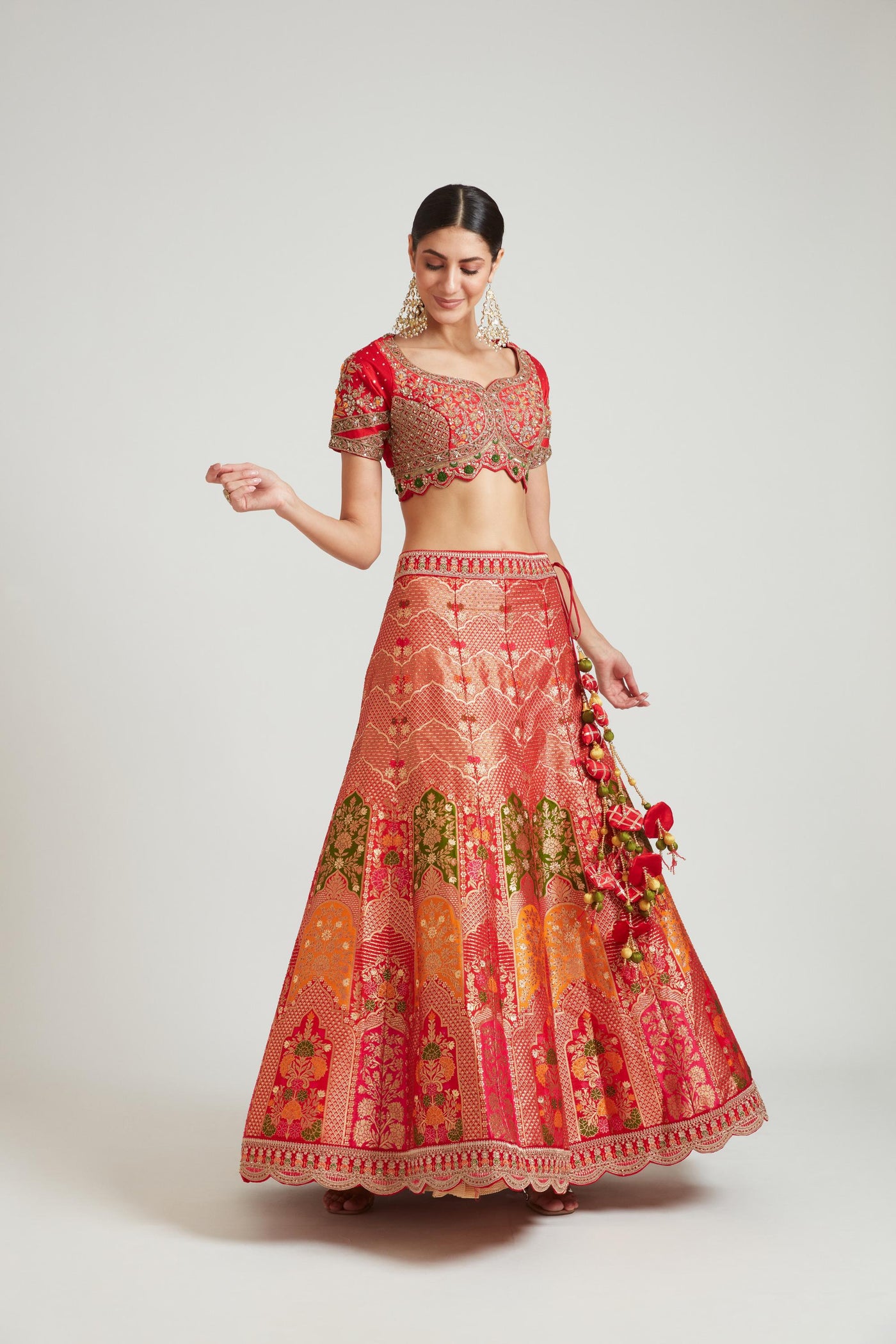 Neeru'S Red Color Banaras Fabric Lehenga Choli