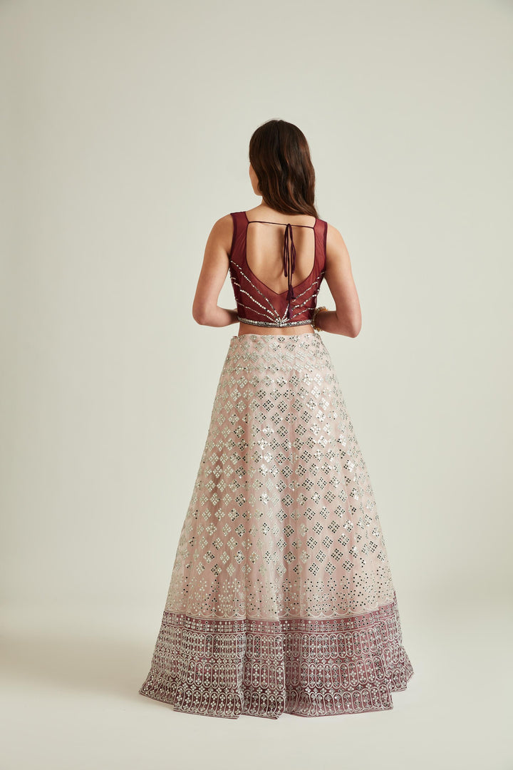 Neerus Pink net embellished lehenga choli set - detail view 2