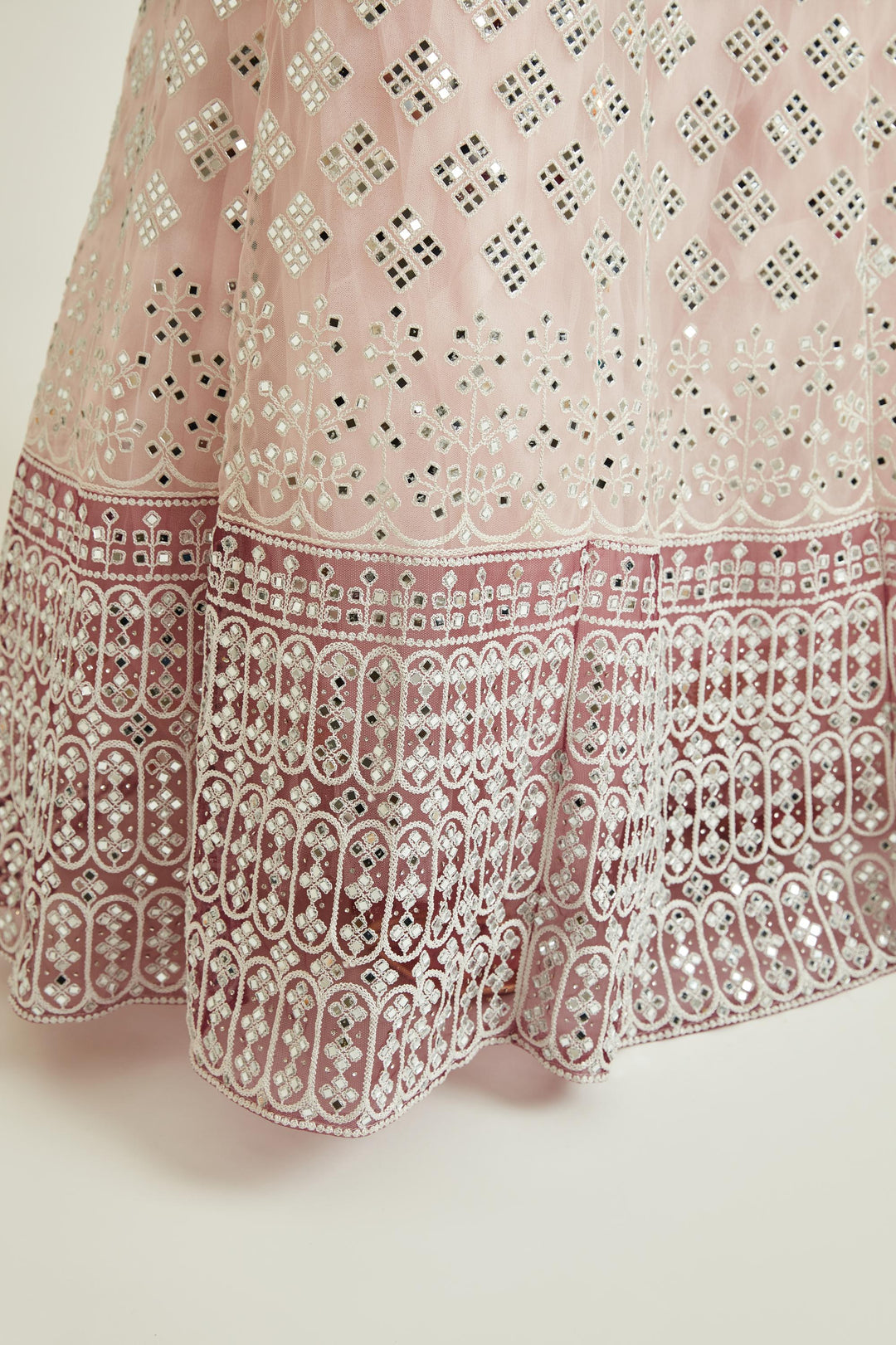 Neerus Pink net embellished lehenga choli set - detail view 3