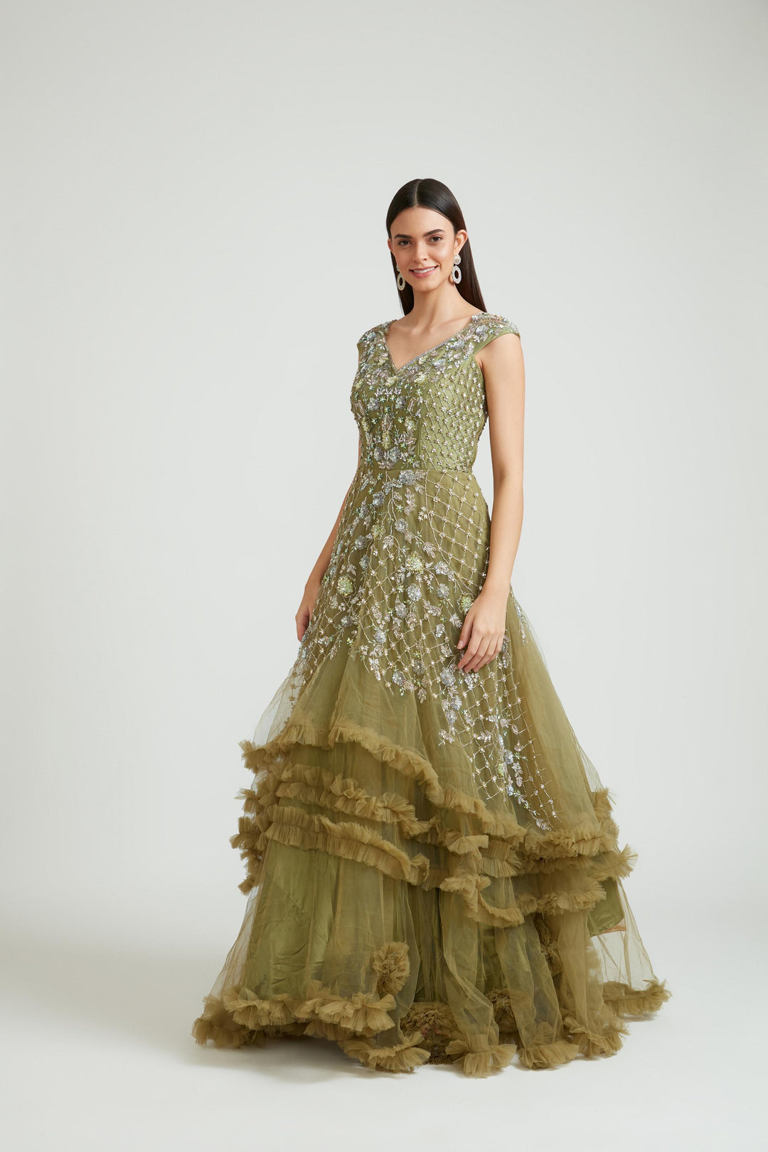 Neerus M Green Color Banaras Fabric Gown With Dupatta