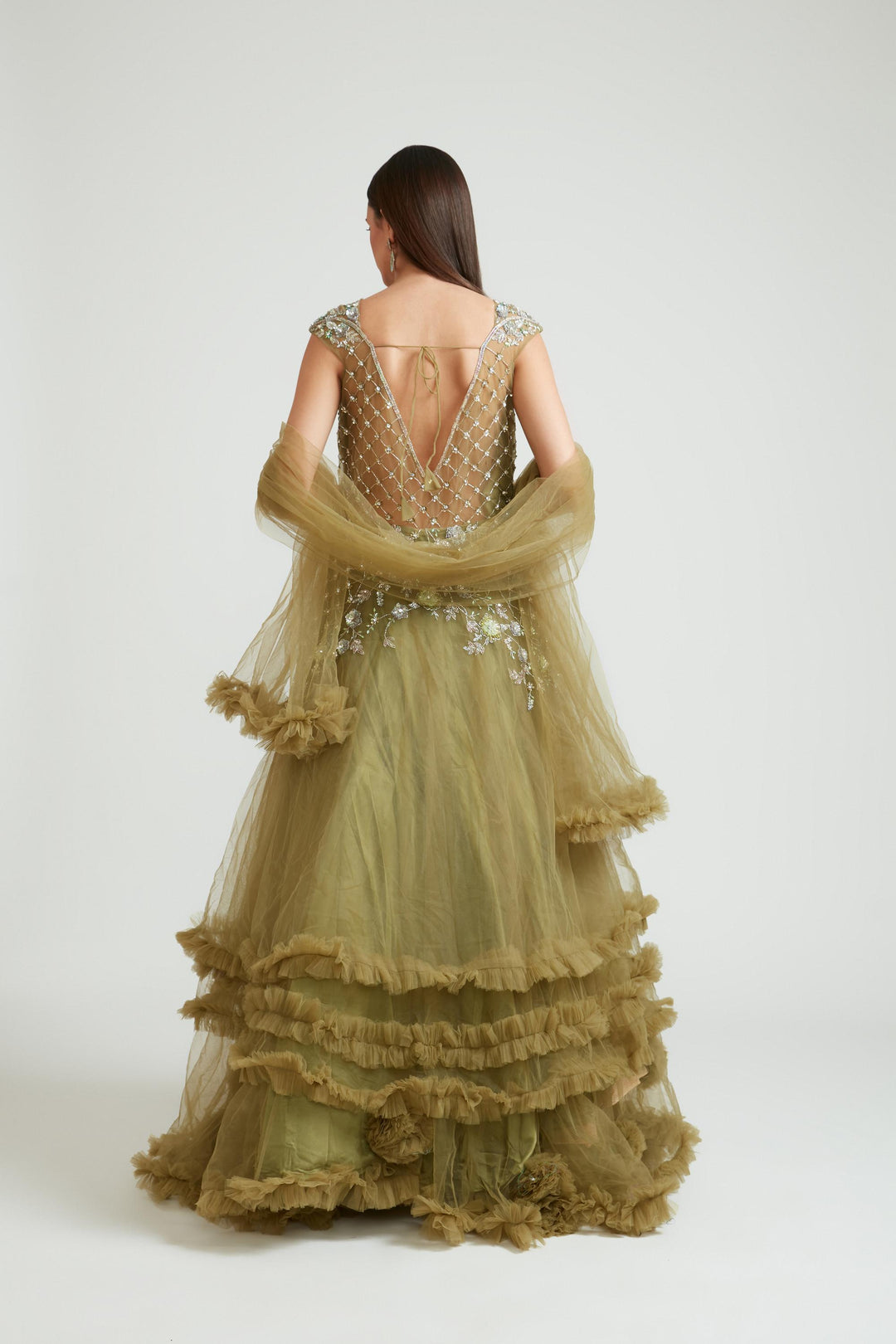 Neerus M Green Color Banaras Fabric Gown With Dupatta