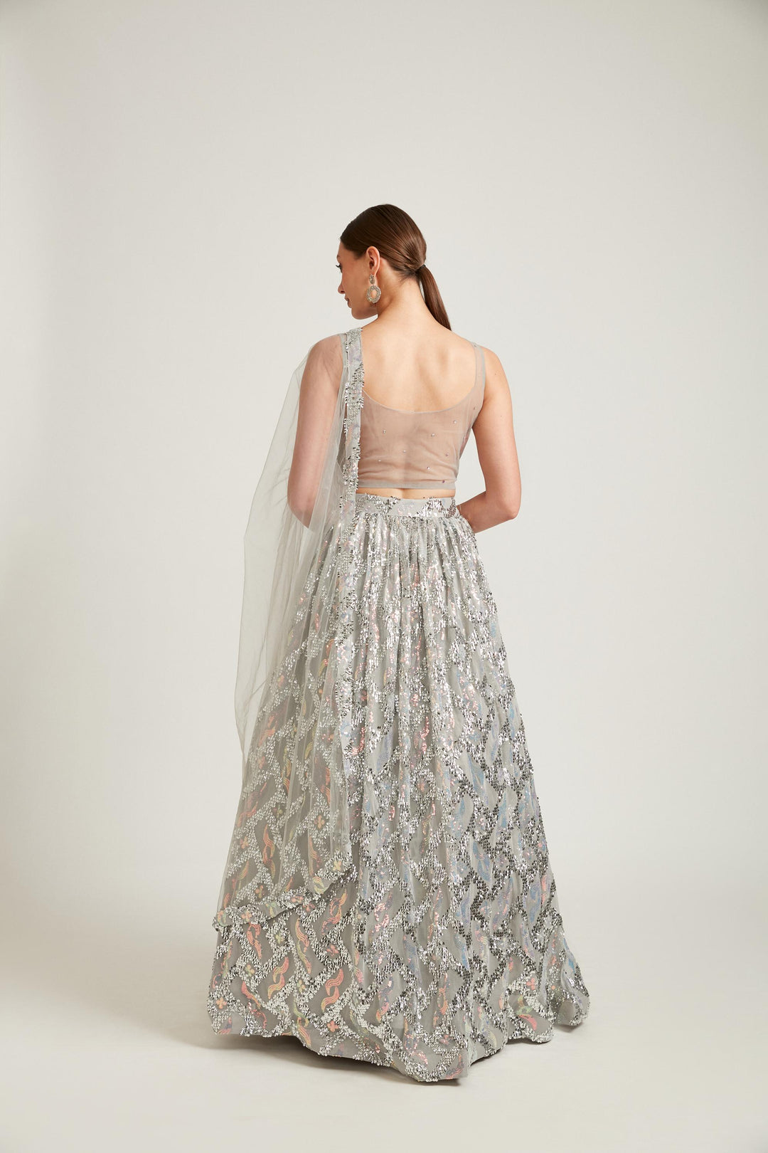 Neerus Grey Color Nett Fabric Lehenga Choli