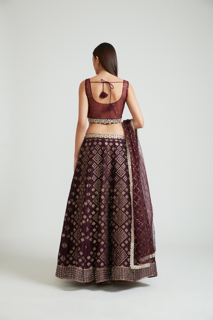 Neerus Wine Color Banaras Fabric Lehenga Choli