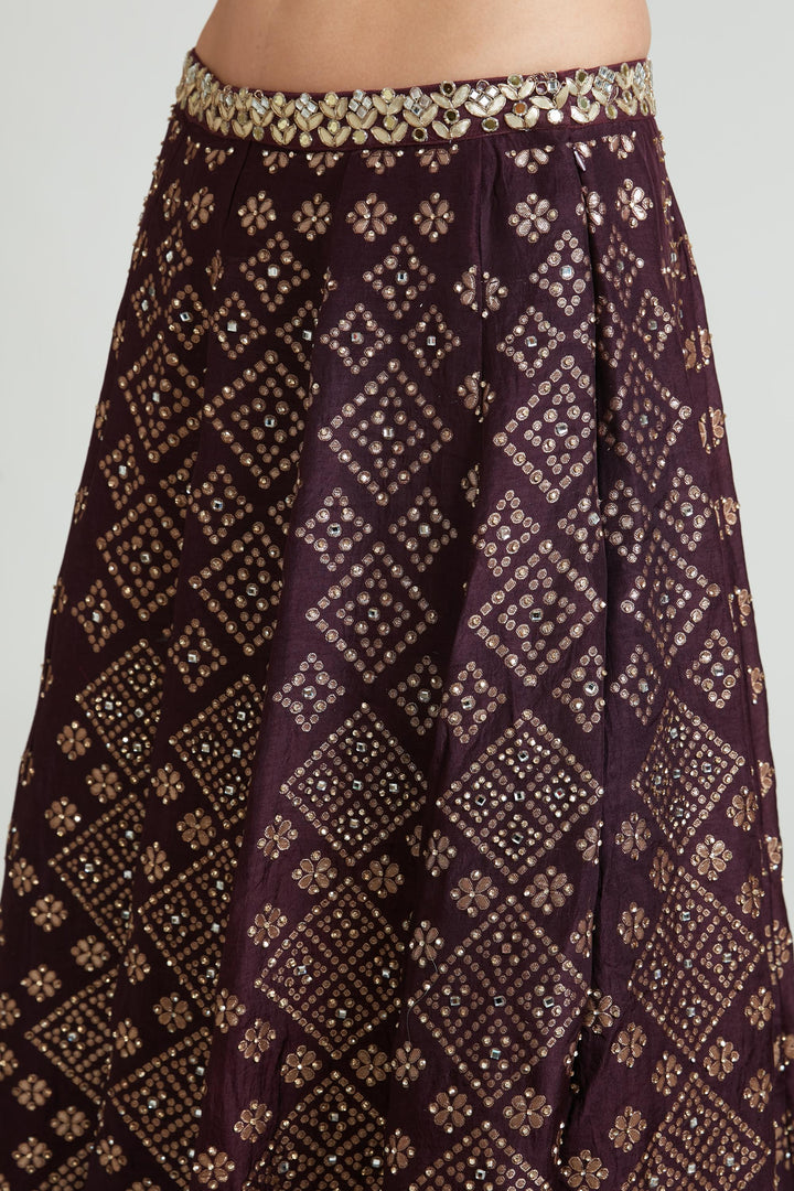 Neerus Wine Color Banaras Fabric Lehenga Choli