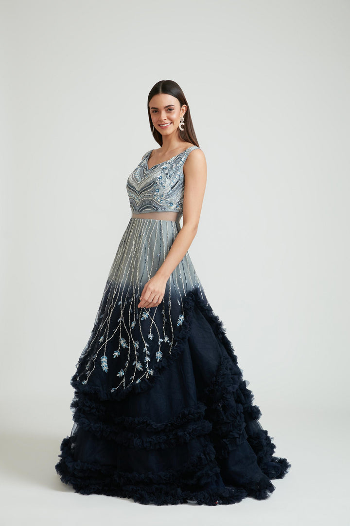 Neerus Grey Color Nett Fabric Gown With Dupatta