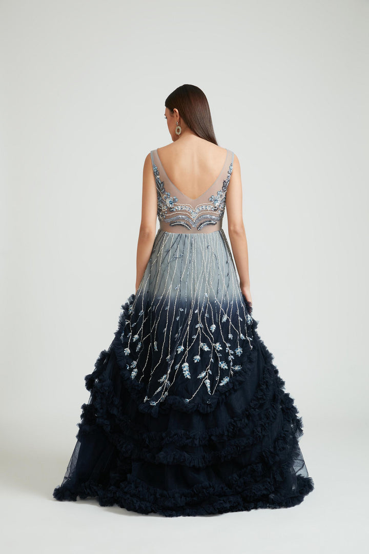 Neerus Grey Color Nett Fabric Gown With Dupatta