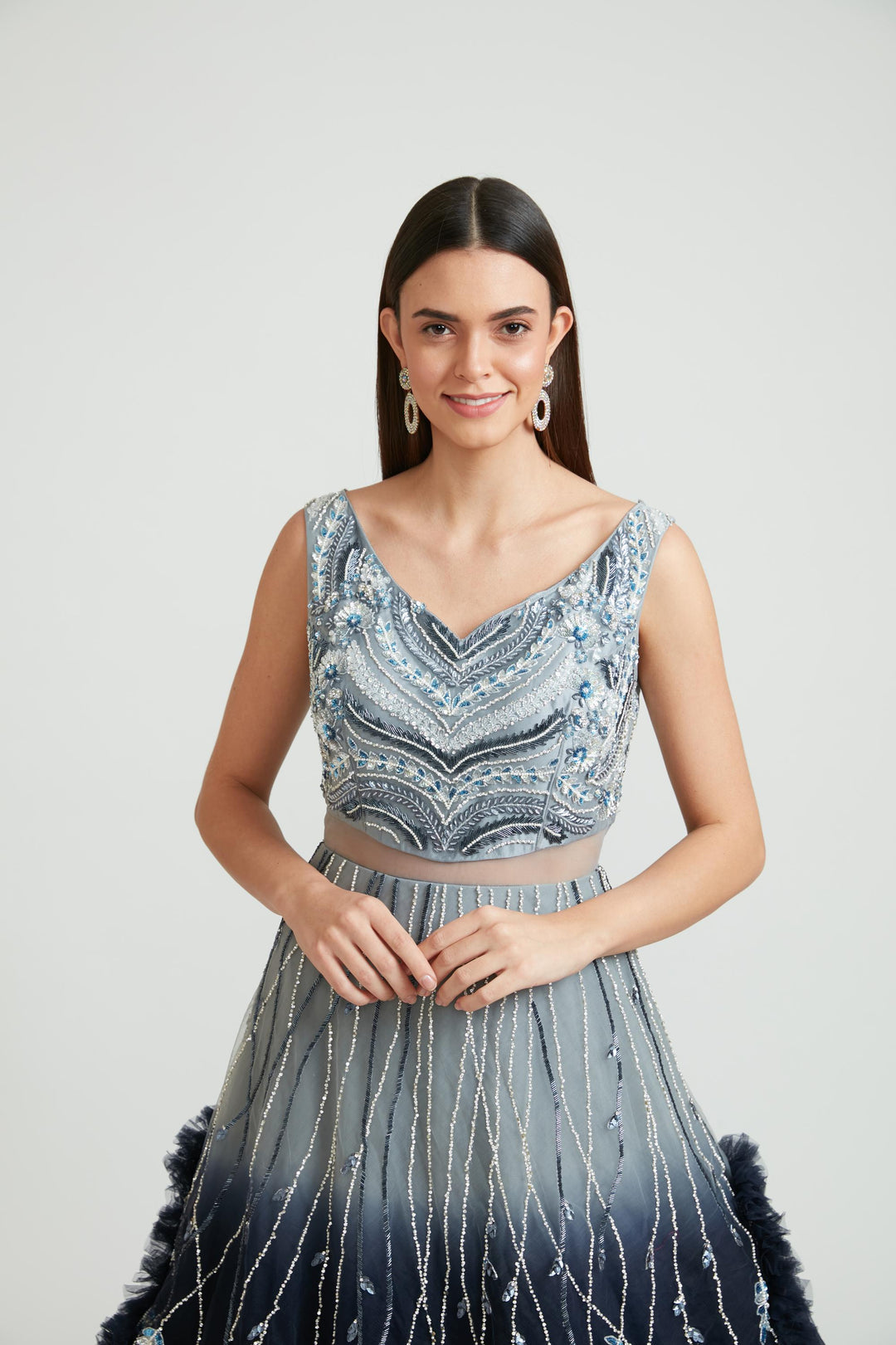 Neerus Grey Color Nett Fabric Gown With Dupatta