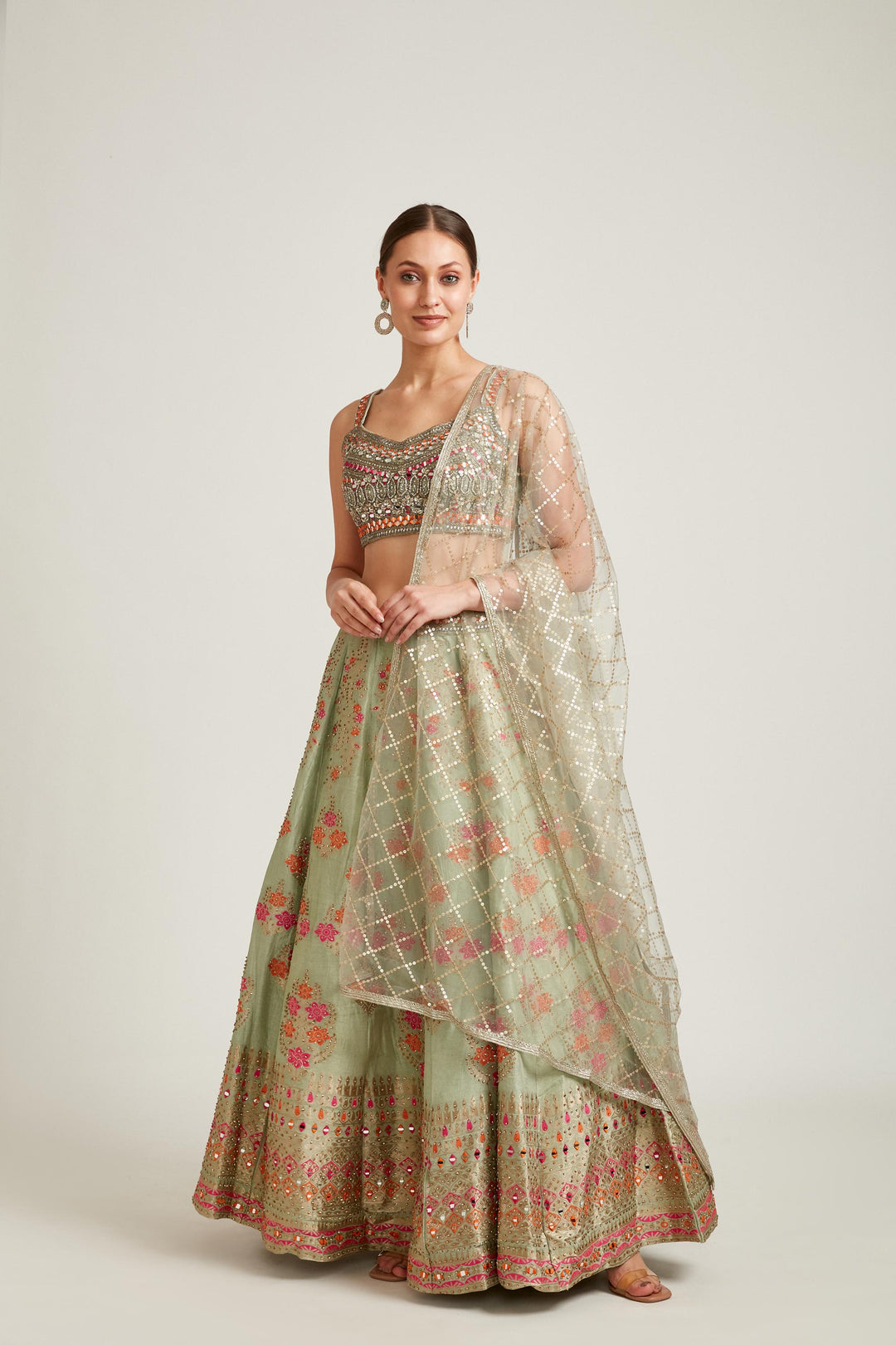Neerus Pista Color Banaras Fabric Lehenga Choli