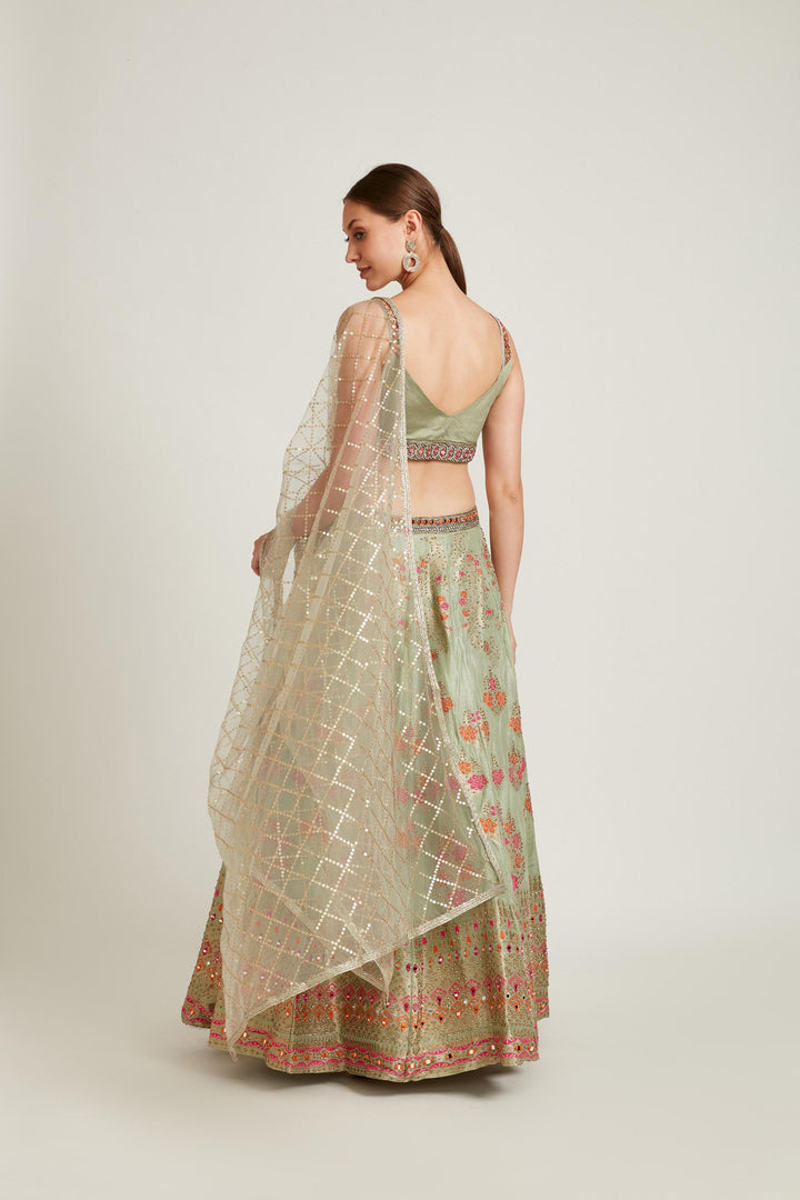 Neerus Pista Color Banaras Fabric Lehenga Choli