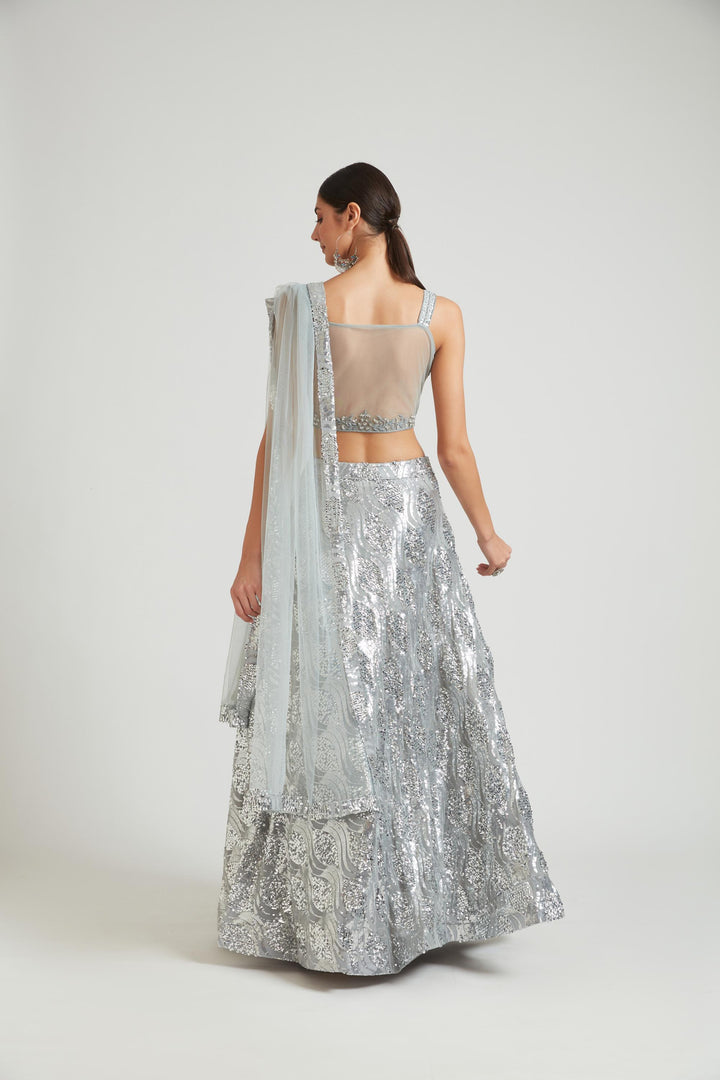 Neerus Grey net embellished lehenga choli set - detail view 2