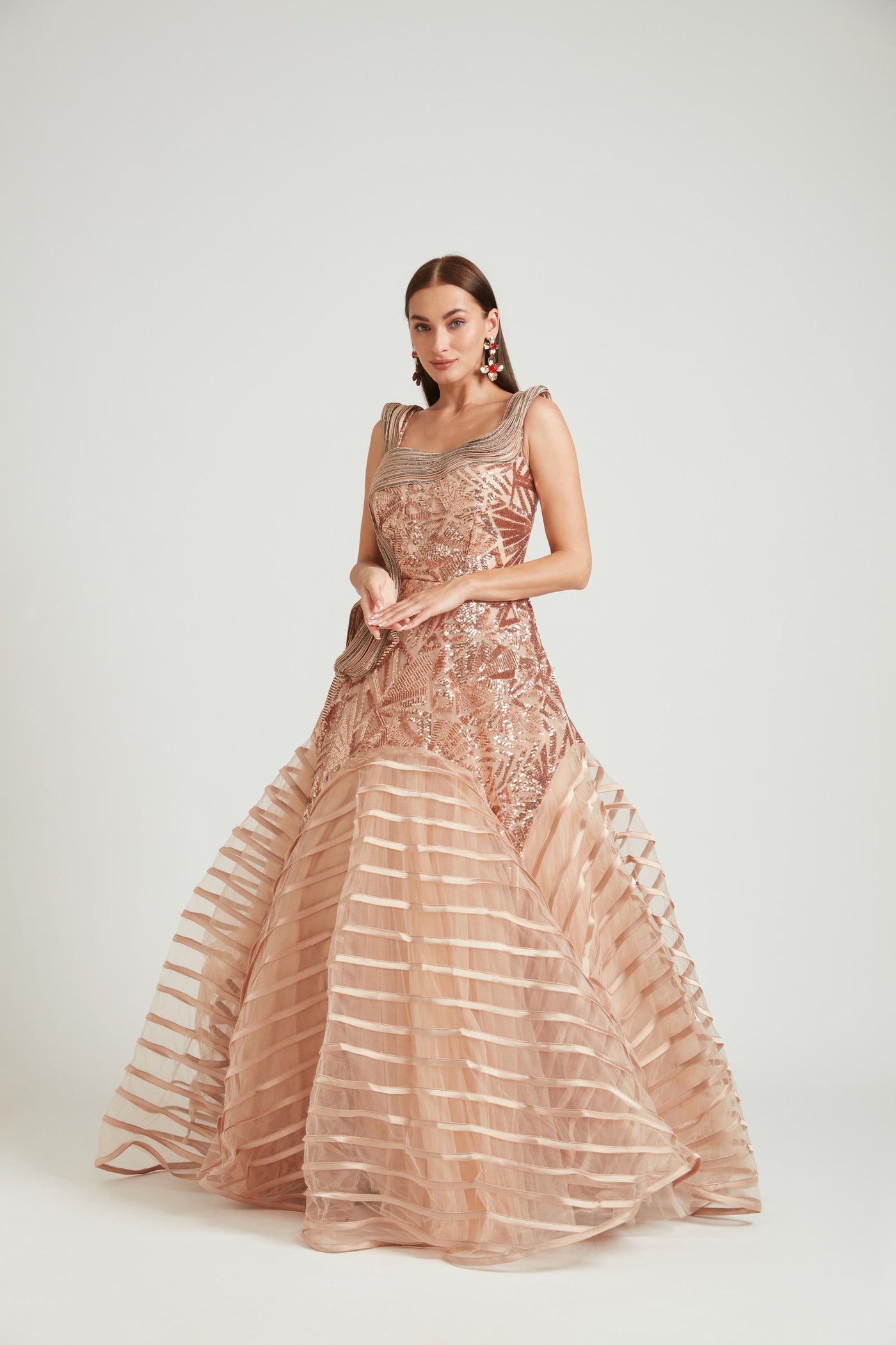 Neeru's Gold Color Nett Fabric Gown