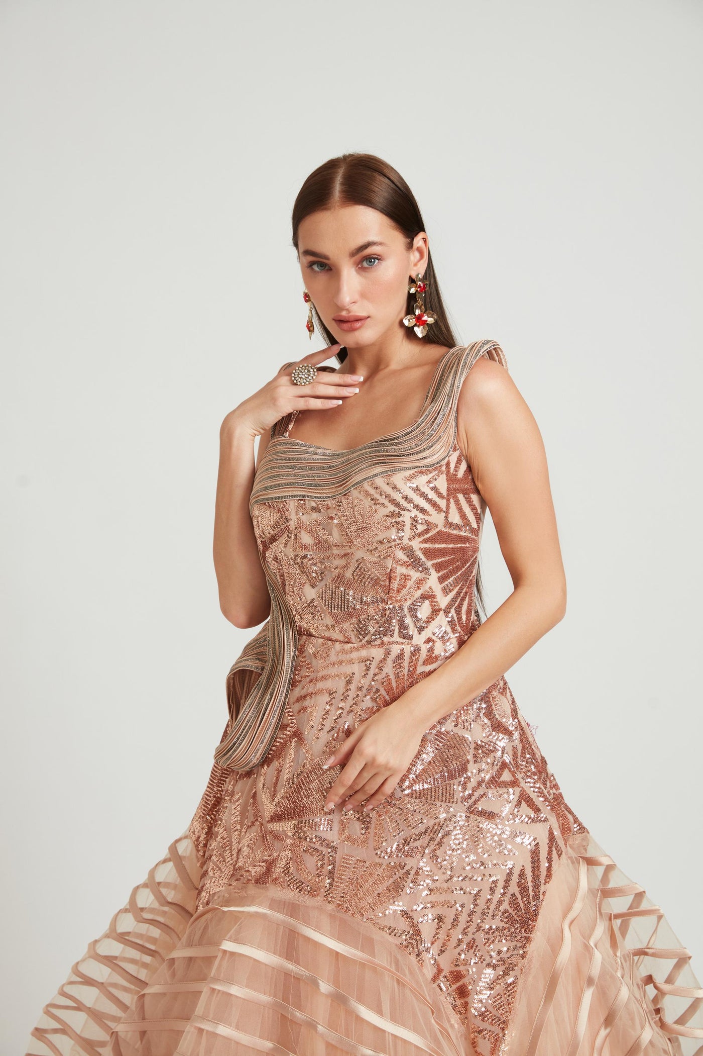 Neeru's Gold Color Nett Fabric Gown